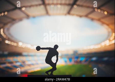 Silhouette de Discus Thrower, présentation de technique au Modern Stadium. Athlétisme photo pour les Jeux d'été à Paris Banque D'Images