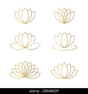 ensemble de fleurs de lotus doré - illustration vectorielle Illustration de Vecteur