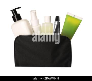 Préparation pour spa. Trousse de toilette compacte avec différents produits cosmétiques isolés sur blanc Banque D'Images