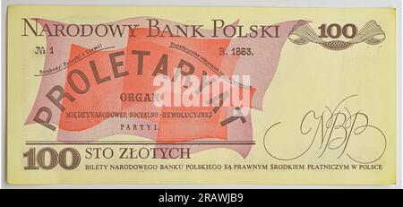 Verso du vieux billet de banque zloty de 100 zloty poli Banque D'Images