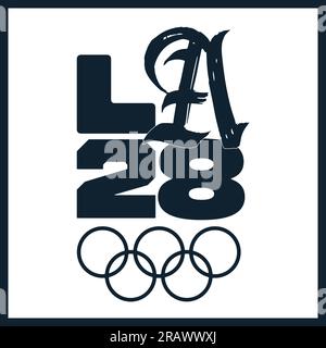 Logo pour les Jeux olympiques d'été 2028 aux États-Unis (Los Angeles 2028) et fond bleu foncé, illustration vectorielle Abstract image modifiable Illustration de Vecteur