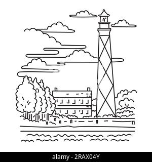 Illustration monoligne du phare de Cape Lookout à Harkers Island situé sur les rives extérieures de la Caroline du Nord aux États-Unis d'Amérique d Banque D'Images