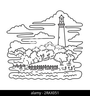 Illustration mono ligne du phare de Currituck Beach sur les rives extérieures de la Caroline du Nord aux États-Unis d'Amérique USA fait en ligne monoline ar Banque D'Images