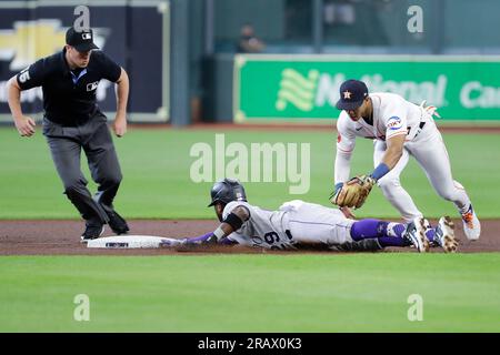 Colorado Rockies left fielder Jurickson Profar (29) in the second inning of  a baseball game Tuesday, June 27, 2023, in Denver. (AP Photo/David  Zalubowski Stock Photo - Alamy