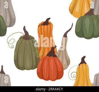 Motif vectoriel rustique avec composition de citrouilles sur fond blanc. Texture confortable d'automne avec des légumes. Fond rural avec des gourdes Illustration de Vecteur