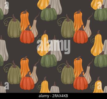 Motif vectoriel rustique avec composition de citrouilles sur un fond gris foncé. Fond rural avec des gourdes pour le papier d'emballage, nappes Illustration de Vecteur