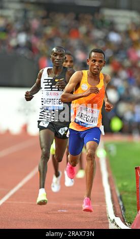 Berihu Aregawi (ETH) remporte le 5 000 m en 14:40,45 lors de Athletiissima, vendredi 30 juin 2023, à Lausanne, Suisse. (Jiro Mochizuki/image du sport) Banque D'Images