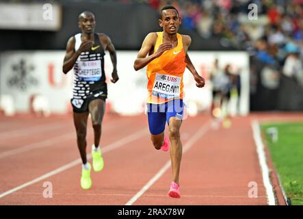 Berihu Aregawi (ETH) remporte le 5 000 m en 14:40,45 lors de Athletiissima, vendredi 30 juin 2023, à Lausanne, Suisse. (Jiro Mochizuki/image du sport) Banque D'Images