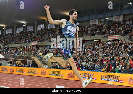 Miltiadis Tentoglou (GRE) se classe deuxième du saut en longueur à 26-5 1/4 (8.07m)lors de l'Athletiissima, vendredi 30 juin 2023, à Lausanne, Suisse. (Jiro Mochizuki/image du sport) Banque D'Images