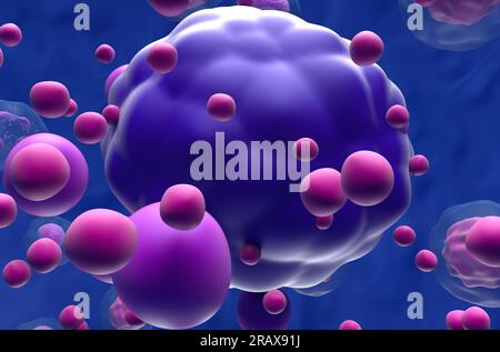 Amas de cellules de myélome multiple dans le flux sanguin - extra gros plan vue illustration 3D. Banque D'Images