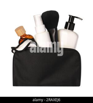 Préparation pour spa. Trousse de toilette compacte avec différents produits cosmétiques isolés sur blanc Banque D'Images