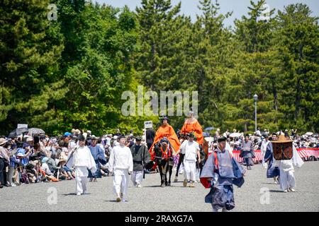 Kyoto, Japon - 16 2023 mai : Aoi Matsuri ( Festival Aoi ). Défilé historique de la période Heian. Banque D'Images