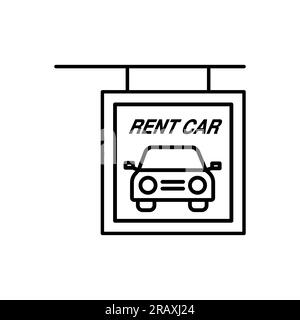 Louez une voiture emblématique de la collection d'hôtels et de restaurants. Mince linéaire louer une voiture, louer, icône de contour de voiture isolé sur fond blanc. Vecteur de ligne loyer a Illustration de Vecteur