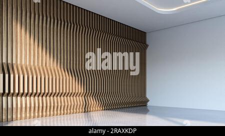 Chambre vide moderne avec lattes verticales en bois. rendu d'illustration 3d. Banque D'Images