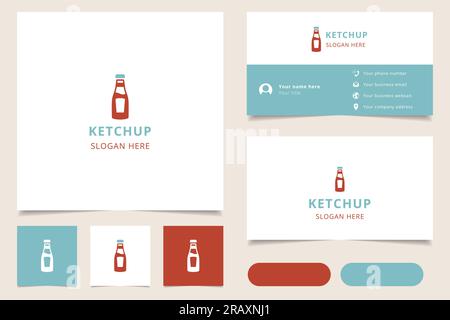 Logo ketchup avec slogan modifiable. Livre de marque et modèle de carte de visite. Illustration de Vecteur