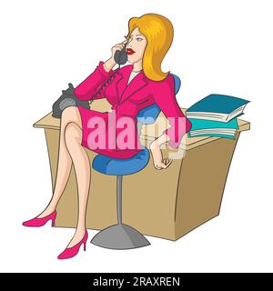 Illustration de dessin animé d'une femme d'affaires au téléphone sur le lieu de travail Illustration de Vecteur