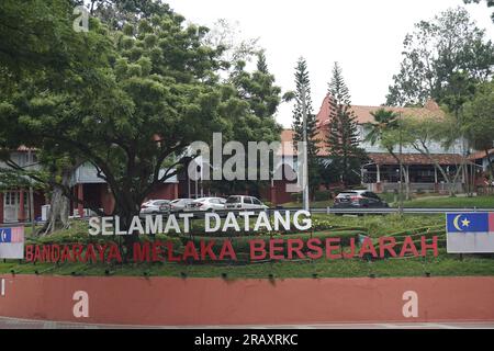 Signalisation de bienvenue à la ville historique de Malacca, Malaisie Banque D'Images