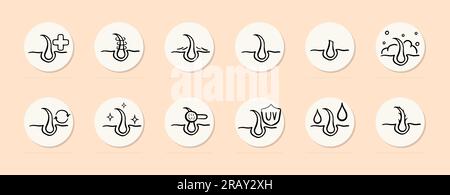 Icône de ligne de soins capillaires. Hydratant, renouvellement, pointes fourchues, cheveux fragiles faibles, protection. Fond de couleur pastel. Icône de ligne vectorielle Illustration de Vecteur