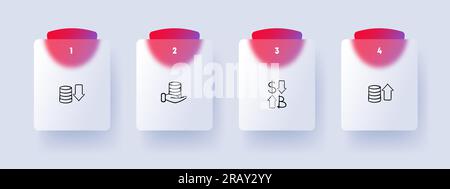 Icône de la ligne Trading on Exchanges. Pièces de monnaie, changements de taux de change, dollar, bitcoin, main. Fond de couleur pastel. Icône de ligne vectorielle Illustration de Vecteur