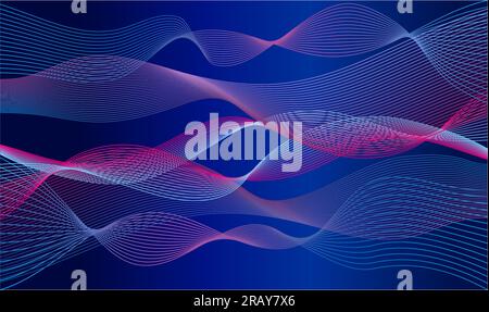 Élément vague abstrait pour le design. Égaliseur numérique de piste de fréquence. Arrière-plan stylisé de dessin au trait. Vague colorée et brillante avec des lignes créées à l'aide du mélange Illustration de Vecteur