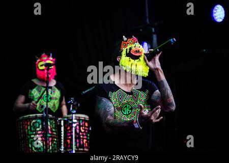 Roskilde, Danemark. 30 juin 2023. Le groupe colombien Ghetto Kumbe donne un concert live lors du festival de musique danois Roskilde Festival 2023 à Roskilde. (Crédit photo : Gonzales photo - Christian Hjorth). Banque D'Images