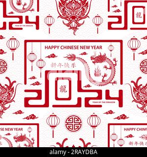 Modèle sans couture avec des éléments asiatiques sur fond de couleur pour le nouvel an chinois heureux du lapin 2023, flyers, affiche et bannière, (traduire : Chines Illustration de Vecteur