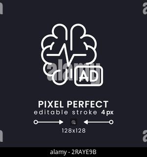 Électroencéphalogramme blanc linéaire icône de bureau sur noir Illustration de Vecteur