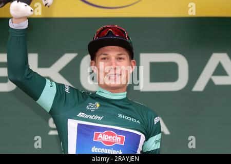 Jasper Philipsen Belgique Alpecin Deceuninck conserve le maillot vert de leader par points Banque D'Images