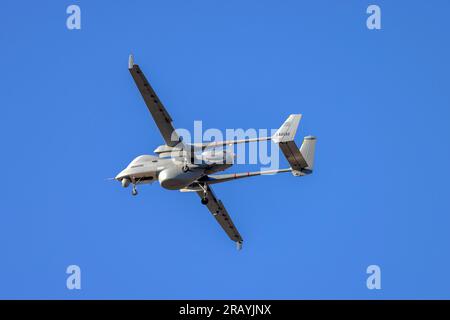 Forces armées maltaises IAI Heron Shoval (Reg : AS2132) maintenant avec les titres Frontex et le drapeau de l'UE sur les ailerons de queue. Banque D'Images