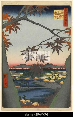 94. Les érables de Mama, le sanctuaire Tekona et le pont Tsugihashi 1857 par Hiroshige Banque D'Images
