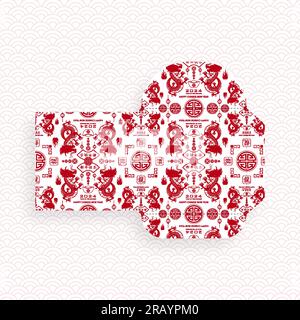 Nouvelle année chinoise 2024 poche d'argent rouge sur fond de couleur pour l'année du Dragon (Traduction : bonne année chinoise 2024, année Illustration de Vecteur