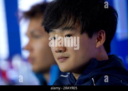 Yuki Tsunoda d'AlphaTauri lors des conférences de presse des pilotes le jour du paddock avant le Grand Prix de Grande-Bretagne 2023 à Silverstone, Towcester. Date de la photo : jeudi 6 juillet 2022. Banque D'Images