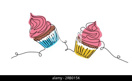 Cupcakes, muffins vecteur simple iliustration dans les couleurs ukrainiennes jaune et bleu. Imprimé cupcakes à une ligne Illustration de Vecteur