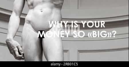 Symbole de statue avec inscription de texte concept d'affaires Pourquoi votre argent est-il si grand Banque D'Images