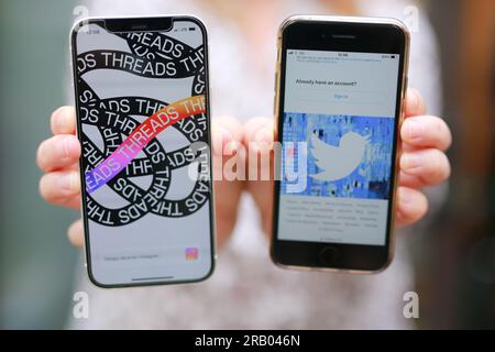 Londres, Royaume-Uni. 06 juillet 2023. Meta a officiellement lancé mercredi 5 juillet une nouvelle application appelée threads, son rival textuel de Twitter. Crédit : Waldemar Sikora/Alamy Live News Banque D'Images