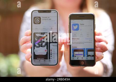 Londres, Royaume-Uni. 06 juillet 2023. Meta a officiellement lancé mercredi 5 juillet une nouvelle application appelée threads, son rival textuel de Twitter. Crédit : Waldemar Sikora/Alamy Live News Banque D'Images