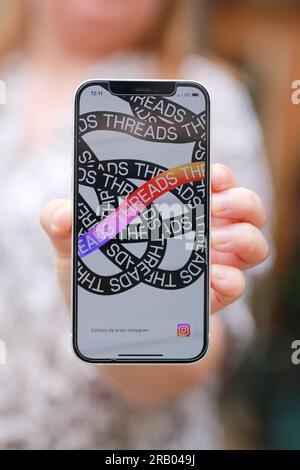 Londres, Royaume-Uni. 06 juillet 2023. Meta a officiellement lancé mercredi 5 juillet une nouvelle application appelée threads, son rival textuel de Twitter. Crédit : Waldemar Sikora/Alamy Live News Banque D'Images