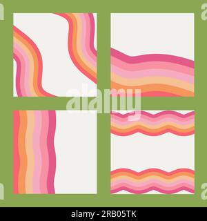 fonds groovy cool des années 70 dans des couleurs roses. Collection de disposition carrée girly rétro pour les publications sur les réseaux sociaux. Vecteur hippie esthétique. Motif tendance Illustration de Vecteur