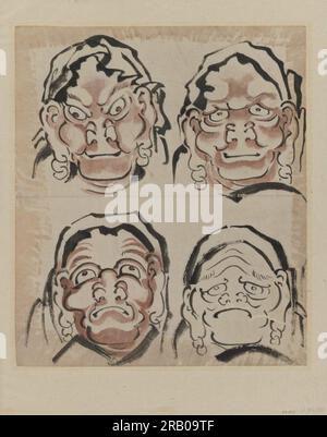 Croquis de quatre visages par Katsushika Hokusai Banque D'Images