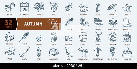 Pack icônes d'automne. Icônes de traits fins définies. Icônes vectorielles simples Illustration de Vecteur