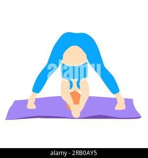 Entraînement en yoga pose de cheveux rad fille européenne en bleu tracksuit sur un tapis violet. Pilates, sport, santé. Femme, femme, femme. Illustration vectorielle dans Illustration de Vecteur