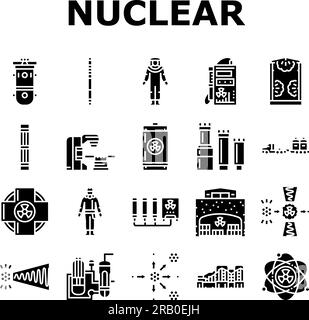 vecteur d'ensemble d'icônes de puissance d'énergie d'ingénieur nucléaire Illustration de Vecteur