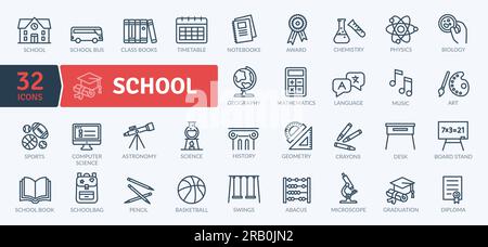 Pack d'icônes scolaires. Jeu d'icônes de ligne fine. Icônes vectorielles simples Illustration de Vecteur