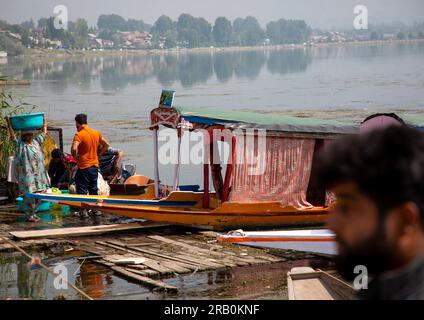 Pêcheurs à Dal Lake, Jammu-et-Cachemire, Srinagar, Inde Banque D'Images