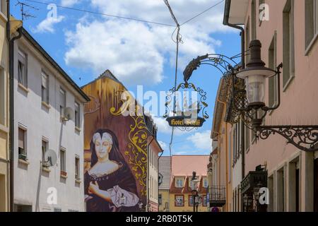 Allemagne, Bade-Württemberg, Rastatt, panneau en fer forgé 'Hotel Schiff'. Banque D'Images