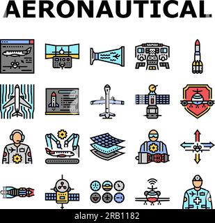 vecteur d'ensemble d'icônes d'avion d'ingénieur aéronautique Illustration de Vecteur