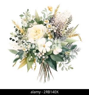 Fleurs blanches classiques, bouquet de printemps de mariage design de verdure. Aquarelle florale d'été. Les éléments sont isolés Banque D'Images