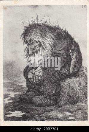 Troll se demande quel âge il a - Trollet som grunner på hvor gammelt det er 1911 de Theodor Severin Kittelsen Banque D'Images