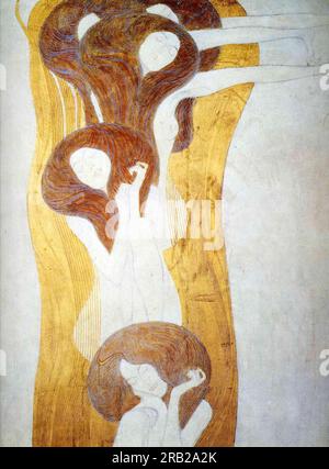 The Beethoven Frieze : The Oighing for Happiness trouve Repose in Poetry. Mur de droite, détail 1902 de Gustav Klimt Banque D'Images