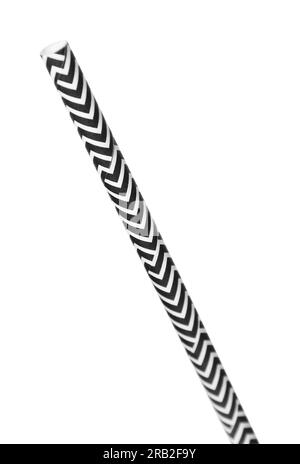 Une paille en papier à rayures pour boire isolée sur blanc Banque D'Images